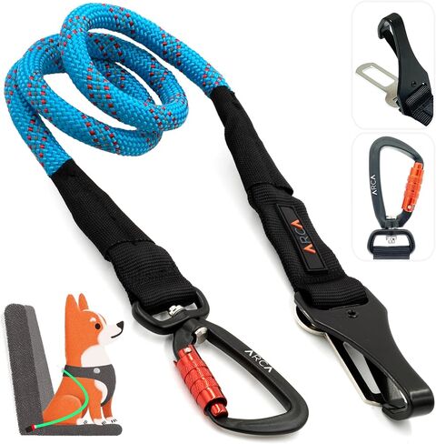 Dog Seat Belt for Car | Universal Pet Car Seatbelt with Reflective Climbing Rope, Aviation Aluminum Carabiner with 360° Swivel & Auto-Lock, Secure Safety Restraint (Trail Blue 360°) in Kuwait