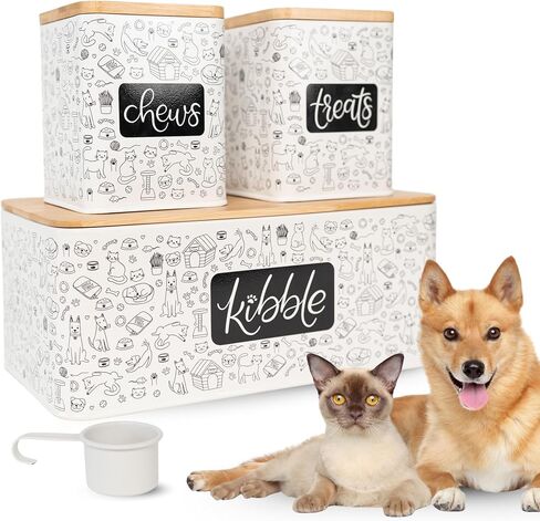 A&N Essentials 3-Piece Pet Food Storage Container Set – Airtight Galvanized Steel with Bamboo Lids – Holds Up to 6 lbs Kibble & 6 Cups Treats for Dogs & Cats in Saudi Arabia