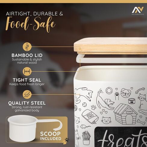 A&N Essentials 3-Piece Pet Food Storage Container Set – Airtight Galvanized Steel with Bamboo Lids – Holds Up to 6 lbs Kibble & 6 Cups Treats for Dogs & Cats in Saudi Arabia