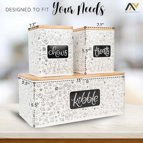 A&N Essentials 3-Piece Pet Food Storage Container Set – Airtight Galvanized Steel with Bamboo Lids – Holds Up to 6 lbs Kibble & 6 Cups Treats for Dogs & Cats in Saudi Arabia