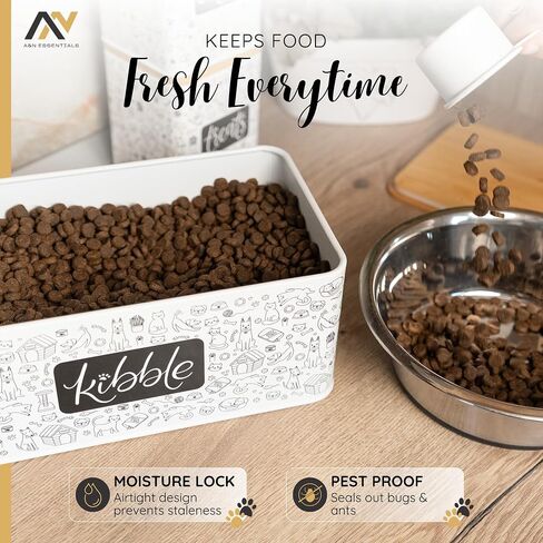A&N Essentials 3-Piece Pet Food Storage Container Set – Airtight Galvanized Steel with Bamboo Lids – Holds Up to 6 lbs Kibble & 6 Cups Treats for Dogs & Cats in Saudi Arabia