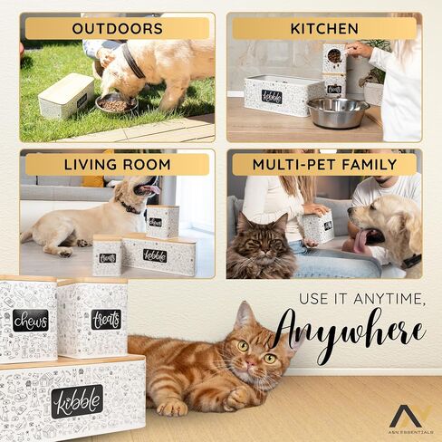 A&N Essentials 3-Piece Pet Food Storage Container Set – Airtight Galvanized Steel with Bamboo Lids – Holds Up to 6 lbs Kibble & 6 Cups Treats for Dogs & Cats in Saudi Arabia