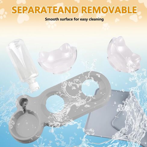 3-in-1 Cat Food and Water Bowl Set, Double Cat Bowls with Water Dispenser, Pet Food and Water Feeder for Small Medium Dogs Cats (Grey) in Kuwait