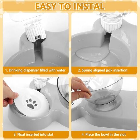 3-in-1 Cat Food and Water Bowl Set, Double Cat Bowls with Water Dispenser, Pet Food and Water Feeder for Small Medium Dogs Cats (Grey) in Kuwait