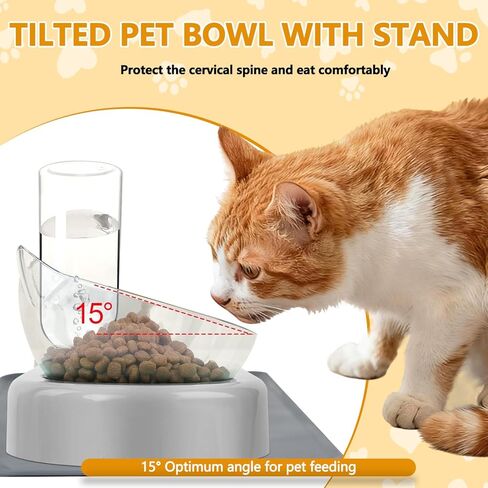 3-in-1 Cat Food and Water Bowl Set, Double Cat Bowls with Water Dispenser, Pet Food and Water Feeder for Small Medium Dogs Cats (Grey) in Kuwait