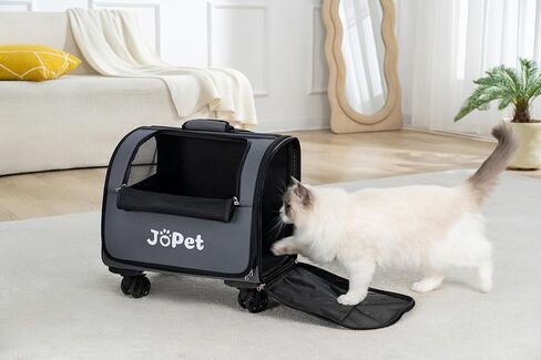 Pet Bag Carrier with Wheels, Pet Backpack with Wheels, Small Dog Carrier, cat Carrier, Detachable Wheels, Travel Bag, Pet Trolley, Soft Sided Carrier with Wheels, Foldable Carrier (Oat Grey) in Kuwait