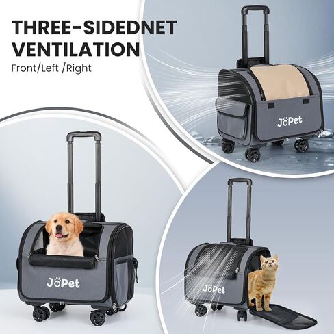 Pet Bag Carrier with Wheels, Pet Backpack with Wheels, Small Dog Carrier, cat Carrier, Detachable Wheels, Travel Bag, Pet Trolley, Soft Sided Carrier with Wheels, Foldable Carrier (Oat Grey) in Kuwait