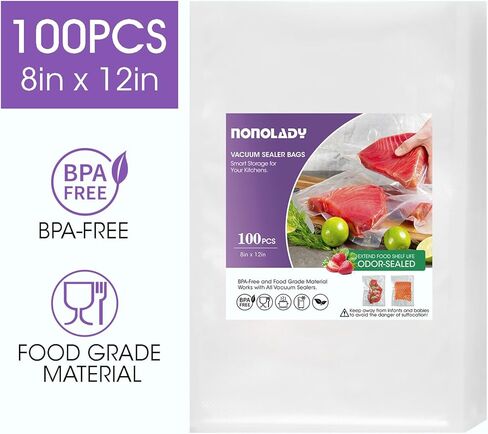 Vacuum Sealer Bags for Food, 100 Quart 8"x 12" Precut, Commercial Grade, BPA Free, Heavy Duty with Textured Surface & Puncture Prevention for Food Vac Storage, Freezer, Sous Vide, Meal Prep in Saudi Arabia