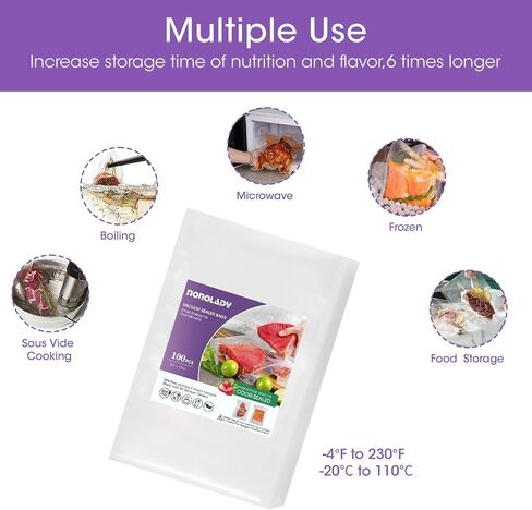 Vacuum Sealer Bags for Food, 100 Quart 8"x 12" Precut, Commercial Grade, BPA Free, Heavy Duty with Textured Surface & Puncture Prevention for Food Vac Storage, Freezer, Sous Vide, Meal Prep in Saudi Arabia