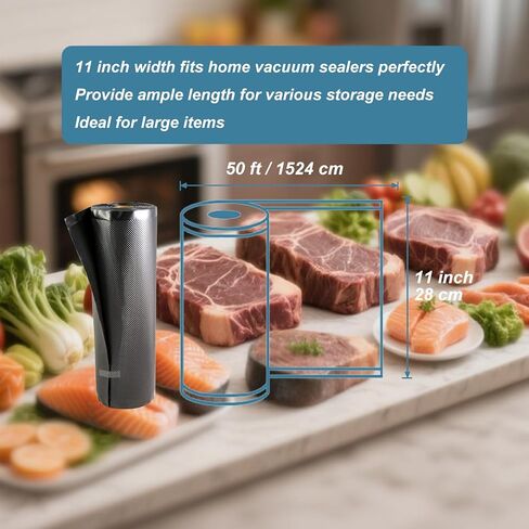 جميع بكرات حفظ الطعام السوداء مقاس 27.94 سم × 127.6 سم، أكياس ختم مفرغة من الهواء سعة 5.5 مل لتخزين الطعام، فيديو Sous Vide، وإعداد الوجبات، درجة تجارية شديدة التحمل (كرتان، إجمالي 100 قدم) in Kuwait