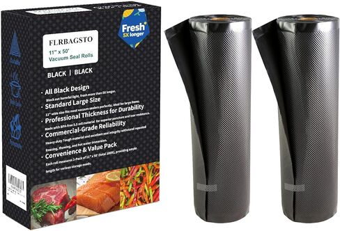 جميع بكرات حفظ الطعام السوداء مقاس 27.94 سم × 127.6 سم، أكياس ختم مفرغة من الهواء سعة 5.5 مل لتخزين الطعام، فيديو Sous Vide، وإعداد الوجبات، درجة تجارية شديدة التحمل (كرتان، إجمالي 100 قدم) in Kuwait