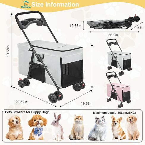 Foldable Pet Stroller for Small Medium Cat Dogs Portable Pets Carriers Strollers with 4 Wheels Up to 55Lbs Puppy Strolling Cart Travel (Gray) in Saudi Arabia