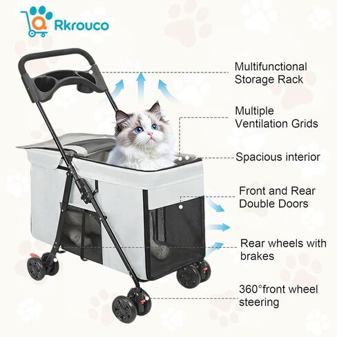 Foldable Pet Stroller for Small Medium Cat Dogs Portable Pets Carriers Strollers with 4 Wheels Up to 55Lbs Puppy Strolling Cart Travel (Gray) in Saudi Arabia