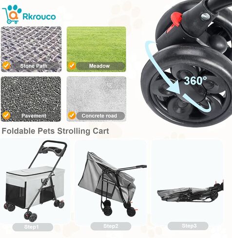 Foldable Pet Stroller for Small Medium Cat Dogs Portable Pets Carriers Strollers with 4 Wheels Up to 55Lbs Puppy Strolling Cart Travel (Gray) in Saudi Arabia