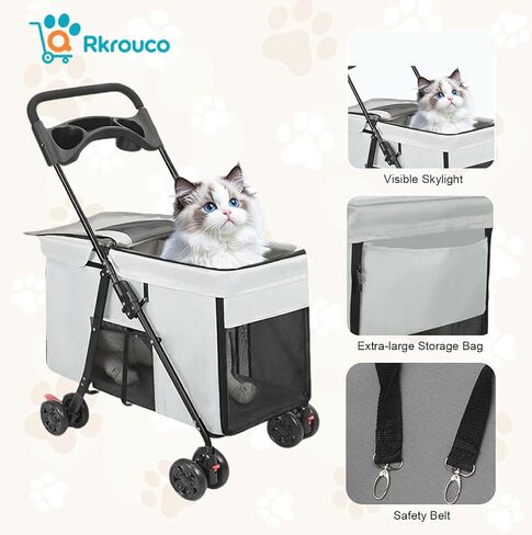 Foldable Pet Stroller for Small Medium Cat Dogs Portable Pets Carriers Strollers with 4 Wheels Up to 55Lbs Puppy Strolling Cart Travel (Gray) in Saudi Arabia