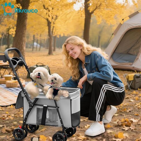 Foldable Pet Stroller for Small Medium Cat Dogs Portable Pets Carriers Strollers with 4 Wheels Up to 55Lbs Puppy Strolling Cart Travel (Gray) in Saudi Arabia