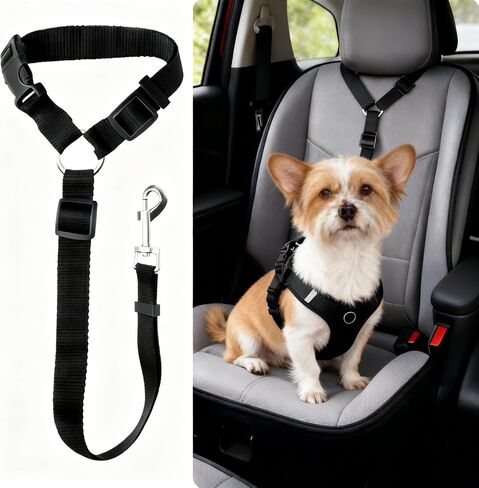 Easy-Install Dog Seat Belt – 15.7~21.7 Inches Adjustable Pet Car Leash for Vehicle Use - Black in Saudi Arabia