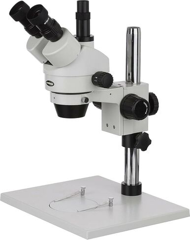 مجهر تكبير ستيريو ثلاثي العينيات احترافي من AmScope SM-1TZ، عدسات WH10x، تكبير 3.5X-90X، هدف تكبير 0.7X-4.5X، إضاءة محيطة، حامل طاولة كبير على شكل عمود، يتضمن عدسات بارلو 0.5X و2.0X in Saudi Arabia