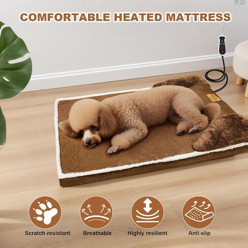 سرير كلب مدفأ للكلاب الكبيرة مقاس 40 × 27 بوصة، سرير كلب داخلي مدفأ للحيوانات الأليفة، أريكة ناعمة ومريحة لتدفئة الحيوانات الأليفة مع منظم حرارة قابل للتعديل لدرجة الحرارة والوقت، أكمام قطنية قابلة للإزالة in Kuwait