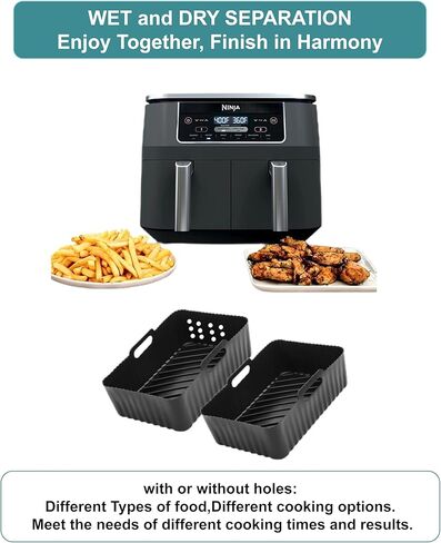 بطانات مقلاة هوائية من السيليكون من Szyeequoo عبوتين، بطانات سيليكون قابلة لإعادة الاستخدام لـ Ninja Foodi DZ201 DZ401 DZ550، COSORI، فورية، شيفمان، مقلاة هوائية ذات سلة مزدوجة 8-10QT، آمنة للاستخدام في غسالة الأطباق، أسود in Kuwait