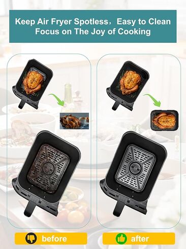 بطانات مقلاة هوائية من السيليكون من Szyeequoo عبوتين، بطانات سيليكون قابلة لإعادة الاستخدام لـ Ninja Foodi DZ201 DZ401 DZ550، COSORI، فورية، شيفمان، مقلاة هوائية ذات سلة مزدوجة 8-10QT، آمنة للاستخدام في غسالة الأطباق، أسود in Kuwait