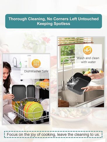 بطانات مقلاة هوائية من السيليكون من Szyeequoo عبوتين، بطانات سيليكون قابلة لإعادة الاستخدام لـ Ninja Foodi DZ201 DZ401 DZ550، COSORI، فورية، شيفمان، مقلاة هوائية ذات سلة مزدوجة 8-10QT، آمنة للاستخدام في غسالة الأطباق، أسود in Kuwait