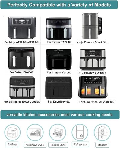 بطانات مقلاة هوائية من السيليكون من Szyeequoo عبوتين، بطانات سيليكون قابلة لإعادة الاستخدام لـ Ninja Foodi DZ201 DZ401 DZ550، COSORI، فورية، شيفمان، مقلاة هوائية ذات سلة مزدوجة 8-10QT، آمنة للاستخدام في غسالة الأطباق، أسود in Kuwait