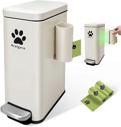 Dog Poop Trash Can Outside with Magnetic Bag Dispenser-Metal Dog Waste Container Odor Control- Rust Proof& Waterproof-Outdoor Waste Trash Can with Lid-Garbage Can&Foot Pedal-Pet Poop Bucket Soft Close in Saudi Arabia