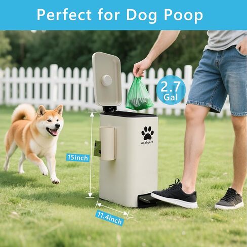 Dog Poop Trash Can Outside with Magnetic Bag Dispenser-Metal Dog Waste Container Odor Control- Rust Proof& Waterproof-Outdoor Waste Trash Can with Lid-Garbage Can&Foot Pedal-Pet Poop Bucket Soft Close in Saudi Arabia