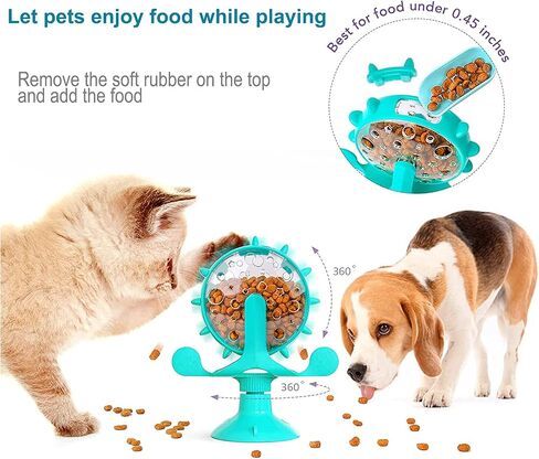 Interactive Cat Food Treats Dispenser Toy for Indoor Cats, 360° Rotating Windmill Suction Cup Toys for Small Pet, Puzzle Original Slow Dog Feeder Snack Distribution & Exercise Wheel Toy (Lake Blue) in Saudi Arabia
