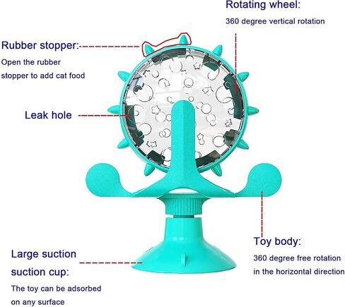 Interactive Cat Food Treats Dispenser Toy for Indoor Cats, 360° Rotating Windmill Suction Cup Toys for Small Pet, Puzzle Original Slow Dog Feeder Snack Distribution & Exercise Wheel Toy (Lake Blue) in Saudi Arabia