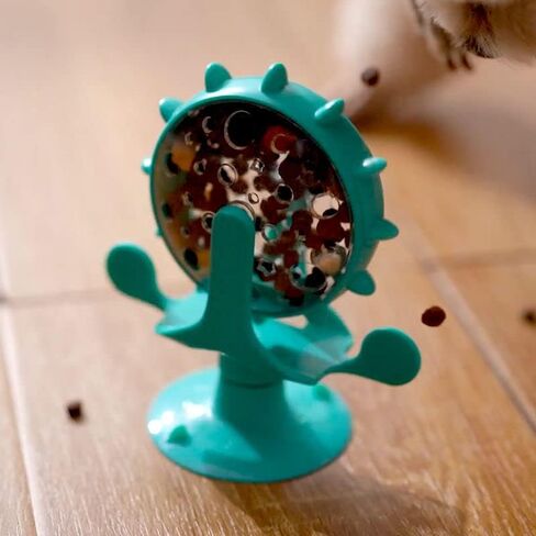 Interactive Cat Food Treats Dispenser Toy for Indoor Cats, 360° Rotating Windmill Suction Cup Toys for Small Pet, Puzzle Original Slow Dog Feeder Snack Distribution & Exercise Wheel Toy (Lake Blue) in Saudi Arabia
