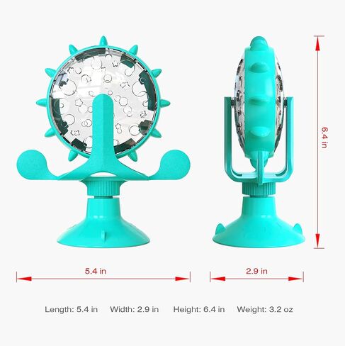 Interactive Cat Food Treats Dispenser Toy for Indoor Cats, 360° Rotating Windmill Suction Cup Toys for Small Pet, Puzzle Original Slow Dog Feeder Snack Distribution & Exercise Wheel Toy (Lake Blue) in Saudi Arabia