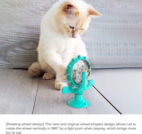 Interactive Cat Food Treats Dispenser Toy for Indoor Cats, 360° Rotating Windmill Suction Cup Toys for Small Pet, Puzzle Original Slow Dog Feeder Snack Distribution & Exercise Wheel Toy (Lake Blue) in Saudi Arabia