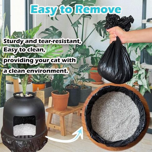 50 Pack Litter Box Liners Compatible with Lifewit Litter Box Cat, Elastic Band Trash Bags for Disposal of Cat Waste, Waterproof and Leak Proof (Black) in Saudi Arabia