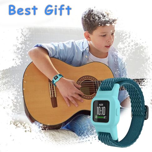 أحزمة مطاطية ESeekGo متوافقة مع أحزمة Garmin Vivofit Jr 3 للأطفال، أشرطة حلقية منفردة من النايلون الملون مع حافظة واقية قابلة للتعديل وإكسسوارات العصابات البديلة للفتيات والأولاد in Kuwait