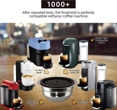 Stainless Steel Reusable Coffee Pods for Nespr*sso V-rtuo - Refillable Capsules Compatible with V-rtuoline GCA1 and ENV135 NEXT POP Series With 4 Barcode Stickers,Silicone Lid (150ML) in Saudi Arabia