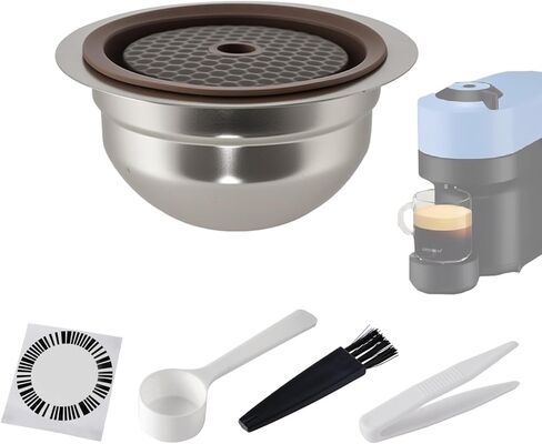 Stainless Steel Reusable Coffee Pods for Nespr*sso V-rtuo - Refillable Capsules Compatible with V-rtuoline GCA1 and ENV135 NEXT POP Series With 4 Barcode Stickers,Silicone Lid (150ML) in Saudi Arabia