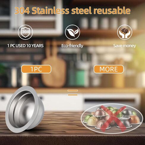 Stainless Steel Reusable Coffee Pods for Nespr*sso V-rtuo - Refillable Capsules Compatible with V-rtuoline GCA1 and ENV135 NEXT POP Series With 4 Barcode Stickers,Silicone Lid (150ML) in Saudi Arabia