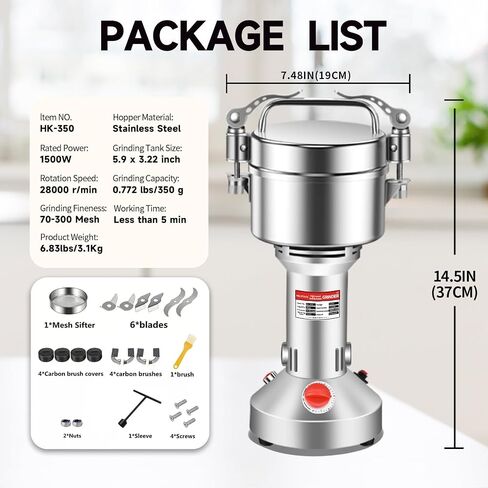 550g Grain Grinder 2000W Electric Spice Grinder High-Speed Stainless Steel Flour Mill Suitable for Coffee/Corn/Pepper/Herbs/Wheat/Rice in Saudi Arabia