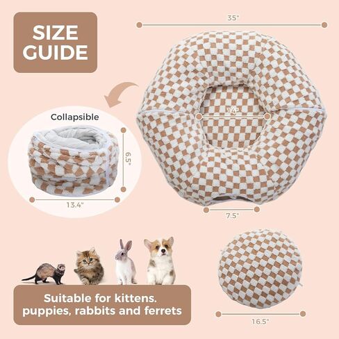 PEQULTI Cat Tunnel with Cat Bed for Indoor Cats, Cat Play Donut Tunnel with Washable Soft Plush Mat, Round Tunnel Toys Cute Tube for Kittens, Puppies, Rabbits and Ferrets, Brown in Saudi Arabia