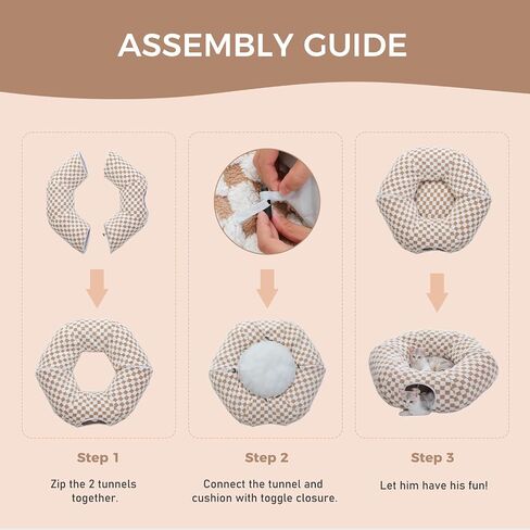 PEQULTI Cat Tunnel with Cat Bed for Indoor Cats, Cat Play Donut Tunnel with Washable Soft Plush Mat, Round Tunnel Toys Cute Tube for Kittens, Puppies, Rabbits and Ferrets, Brown in Saudi Arabia