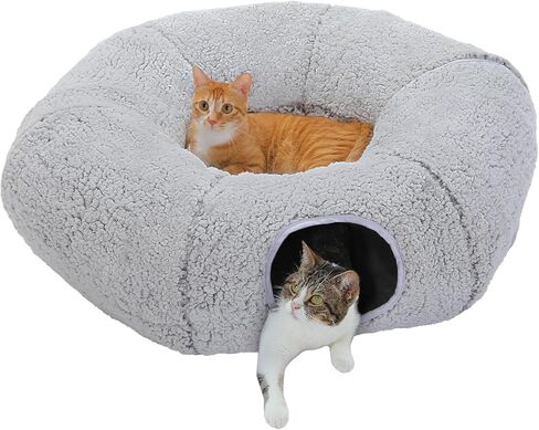 PEQULTI Cat Tunnel with Cat Bed for Indoor Cats, Cat Play Donut Tunnel with Washable Soft Plush Mat, Round Tunnel Toys Cute Tube for Kittens, Puppies, Rabbits and Ferrets, Brown in Saudi Arabia