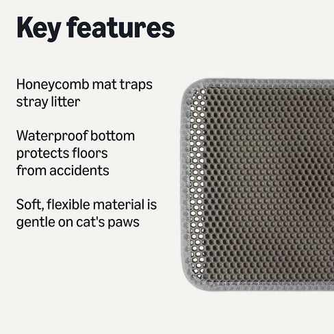 Amazon Basics Double-Layer Cat Litter Mat - 30" x 24" Honeycomb Design, Waterproof & Urine-Proof, Non-Slip Scatter Control Trapper Mat, Easy Clean, Soft on Paws, Grey in Saudi Arabia