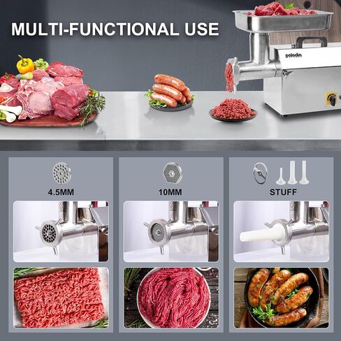 Paladin Equipment #32 Electric Commercial Meat Grinder, 2 HP Heavy Duty Stainless Steel Meat grinder Machine with Sausage Sufffer, 21 lbs Per Minute, Ideal for deer processing, Pet Food,Heavy Use in Saudi Arabia