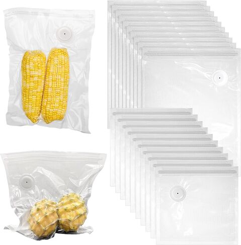 40 Packs Vacuum Sealer Bags Air Valve Vacuum Sealing Bags Vacuum Storage Seal Bag for Food Saver, Resealable Meal Bags with Air Valve with 4 Seal Clips in Kuwait