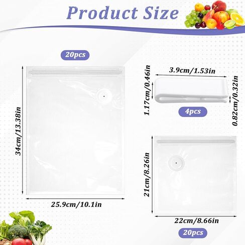 40 Packs Vacuum Sealer Bags Air Valve Vacuum Sealing Bags Vacuum Storage Seal Bag for Food Saver, Resealable Meal Bags with Air Valve with 4 Seal Clips in Kuwait