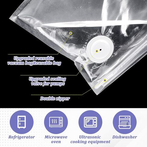 40 Packs Vacuum Sealer Bags Air Valve Vacuum Sealing Bags Vacuum Storage Seal Bag for Food Saver, Resealable Meal Bags with Air Valve with 4 Seal Clips in Kuwait