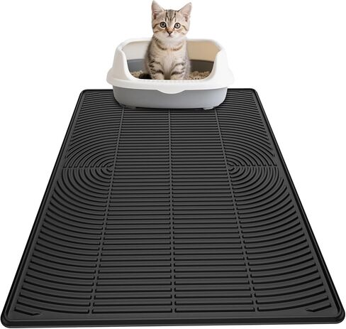 AMOK Cat Litter Mat، حصيرة صندوق فضلات السيليكون كبيرة جدًا مقاس 40 بوصة × 28 بوصة، حصيرة مقاومة للماء للقطط، متينة وسهلة التنظيف، رمادي in Kuwait