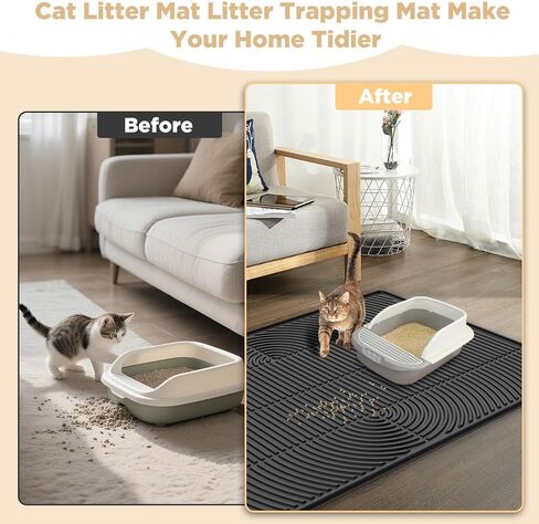 AMOK Cat Litter Mat، حصيرة صندوق فضلات السيليكون كبيرة جدًا مقاس 40 بوصة × 28 بوصة، حصيرة مقاومة للماء للقطط، متينة وسهلة التنظيف، رمادي in Kuwait